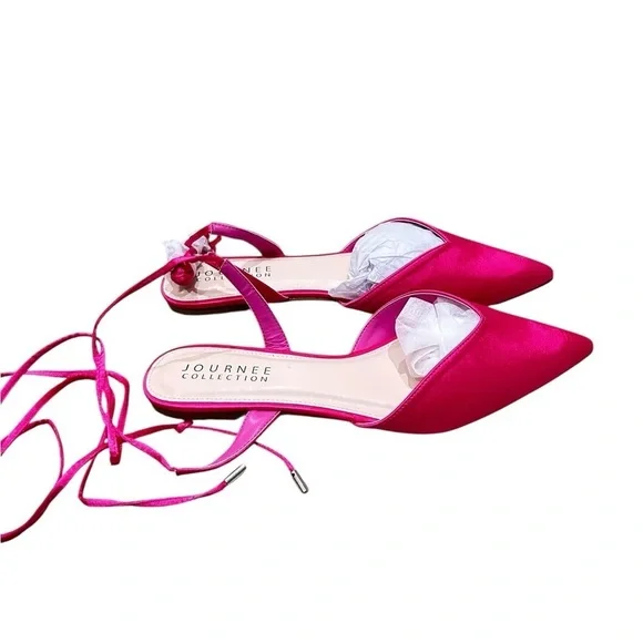 Nwot Journee Collection Theia Fuchsia pink Satin Sandals cushioned flat size 11 - Picture 4 of 15